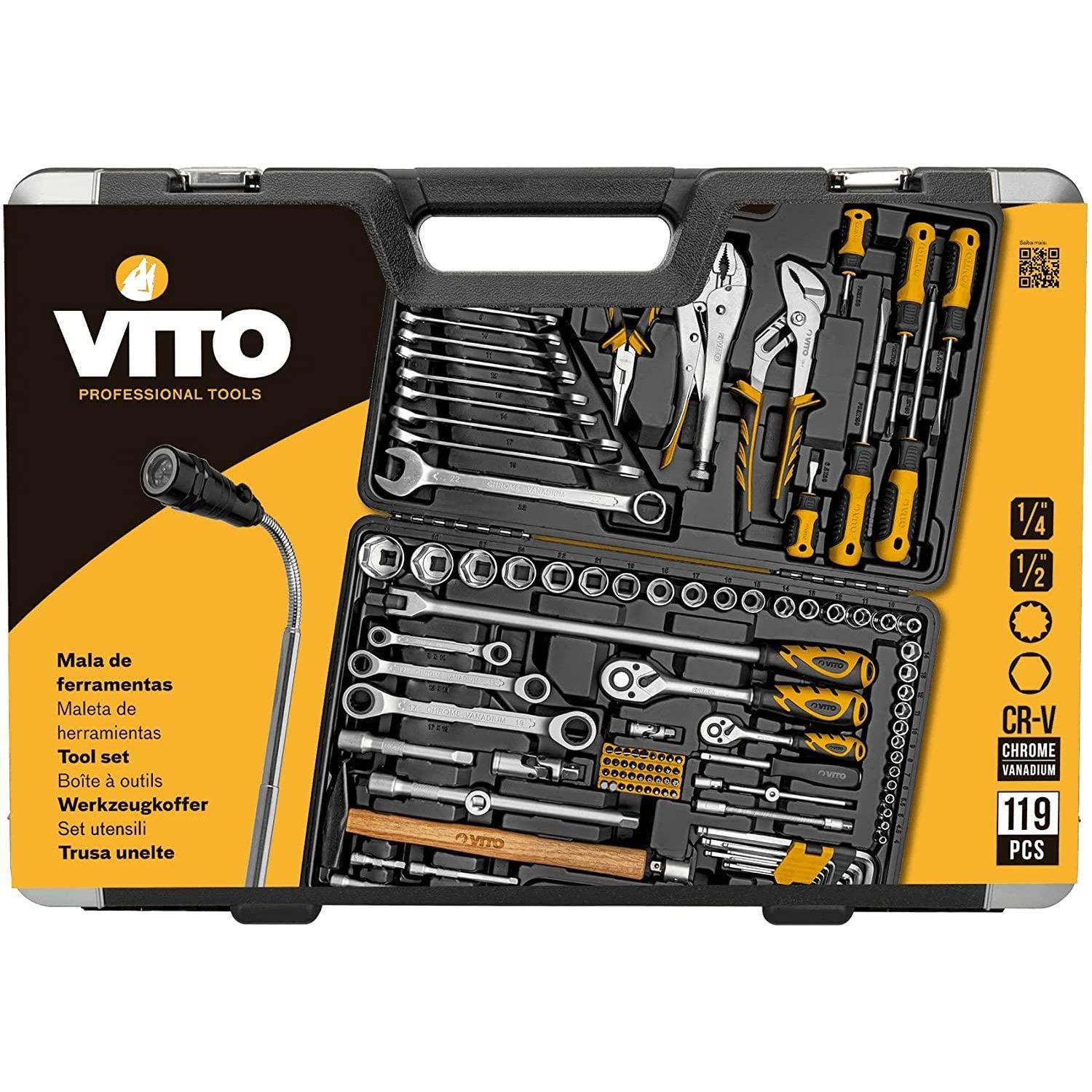 VITO Universal Werkzeugkoffer 119-teilig Werkzeug-Set Montage für den Profi, Monteur und Heimwerker - Werkzeugkasten,Werkzeugkiste,Werkzeugbox - Tools.de TP Profishop GmbH