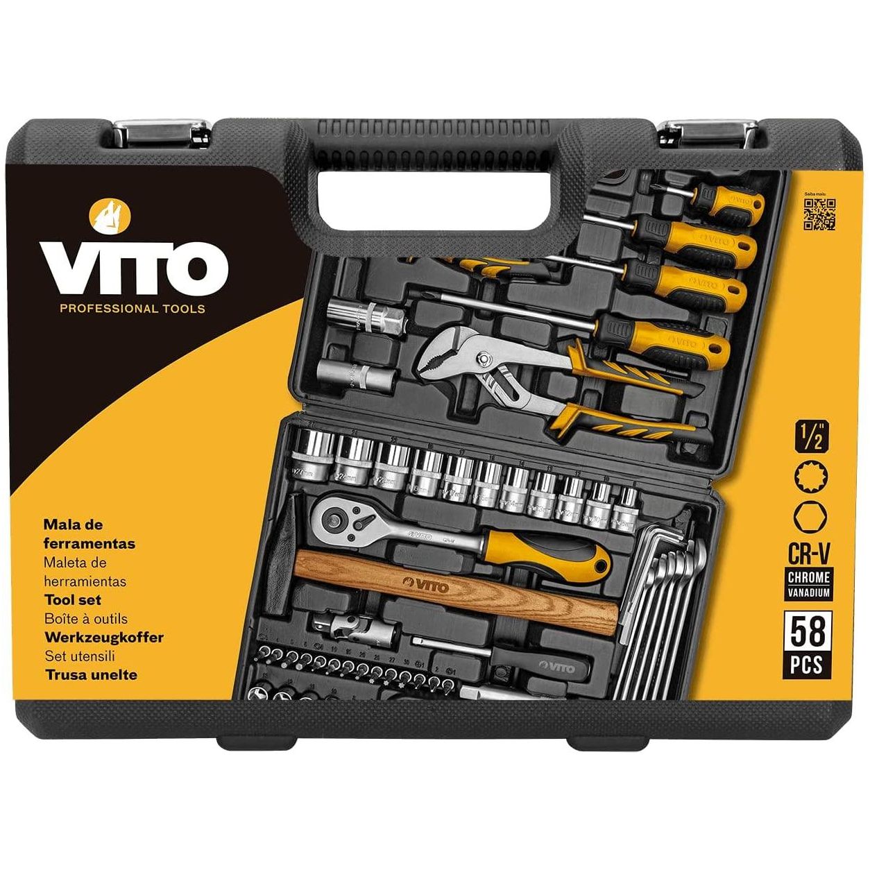 VITO Universal Werkzeugkoffer 58 - teilig Werkzeug-Set Montage für den Profi - Monteur und Heimwerker - Werkzeugkasten, Werkzeugkiste, Werkzeugbox, Werkzeugset VIMF58 - Tools.de TP Profishop GmbH