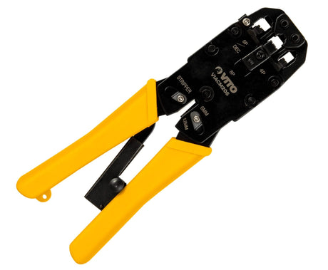 VITO VIACM205 Crimpzange RJ45, RJ12, RJ11, Professionelle Crimpzange 205mm Ethernet mit Abisolieren und Schneiden für Netzwerkstecker Cat7 Cat 6A Cat 6 - Tools.de TP Profishop GmbH