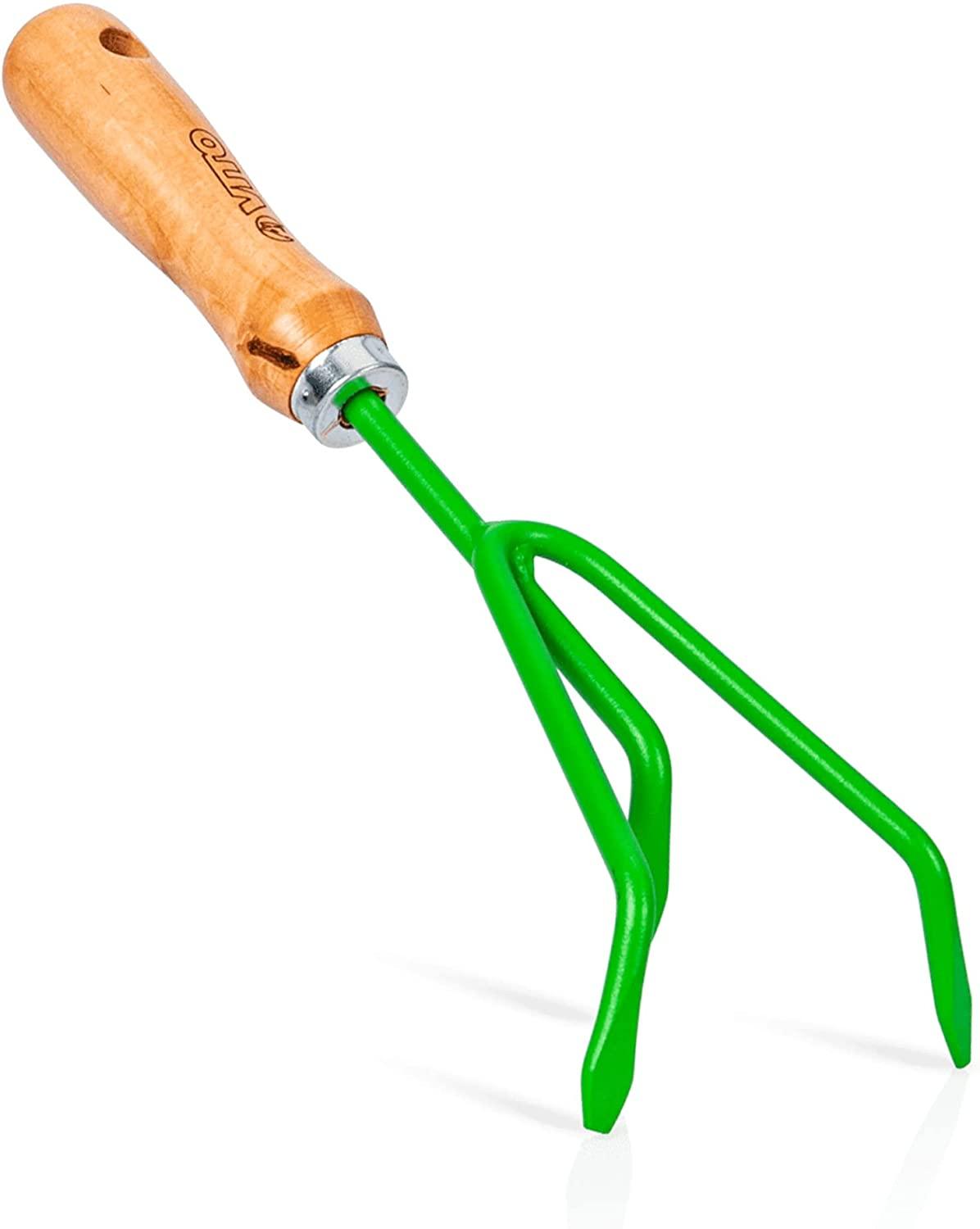 VITO Vintage 3 Zinken-Kralle – Garten Handkralle aus hochwertigem Stahlblech, zum Aufbrechen verhärteter Böden, Gartenkralle mit Stiel aus Buchenholz, Länge: 30cm VIC3DMS Handmade in Portugal - Tools.de TP Profishop GmbH