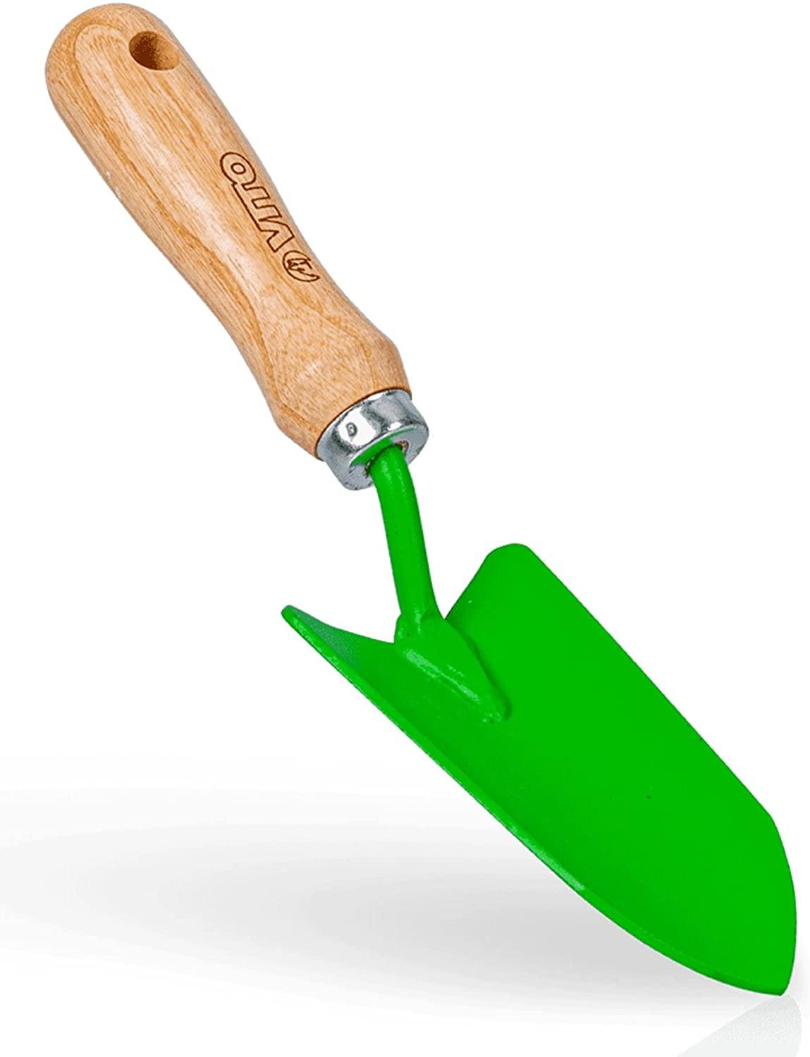 VITO Vintage Blumenkelle klein aus Stahl für die Gartenpflege, Gartengabel mit kurzem Buchenholz-Stiel - Blumenschaufel Schaufel Pflanzkelle Stahlblech Holzgriff VIPTPMS - Handmade in Portugal - Tools.de TP Profishop GmbH