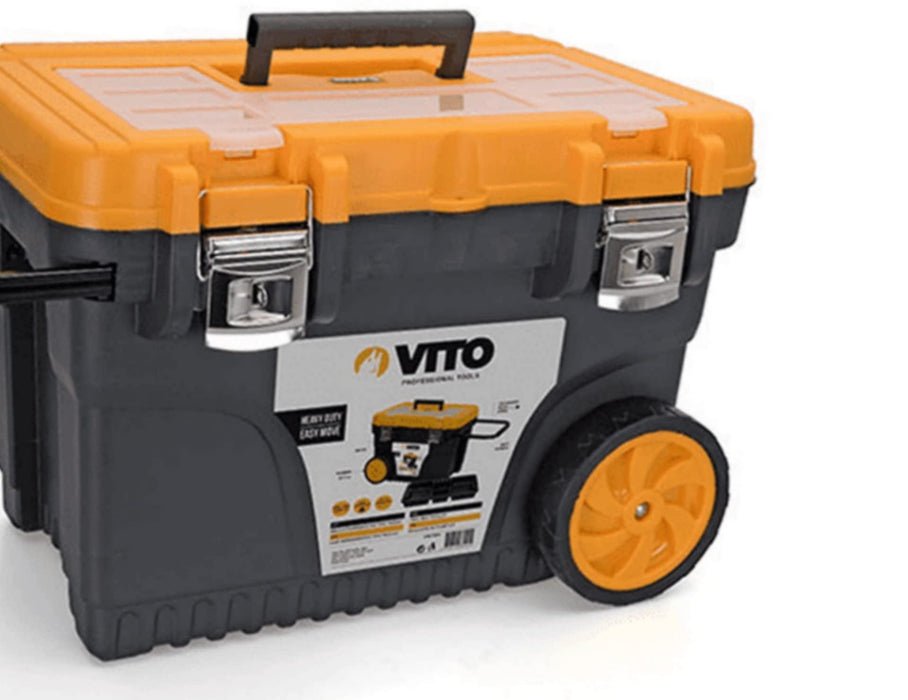 VITO Werkzeugkastenwagen/Werkzeug Trolley, abnehmbarer und ausziehbarer Griff - Abnehmbare Werkzeugablage - Deckel mit 1 Ablagefach - Hochbelastbare Metallverschlüsse - VIMT25A - Tools.de TP Profishop GmbH
