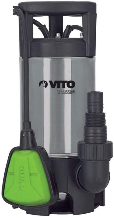 Vitogarden Tauchpumpe, 550 W, für Wasser geladen, Edelstahl, leer, Keller für Pool, klares oder schmutziges Wasser, Kabel 10 m - Tools.de TP Profishop GmbH