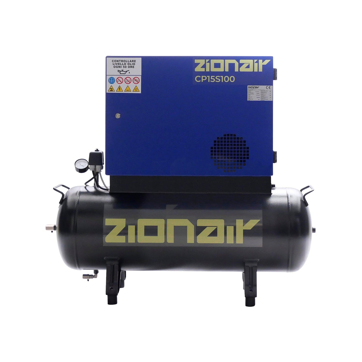 ZionAir 100 Liter 10bar Silent Kompressor, Kompressor Schallgedämmt, Geräuscharmer Kompressor 1,5kW 230V 10 bar 100L Tank - Flüsterkompressor - CP15S100 - Tools.de TP Profishop GmbH